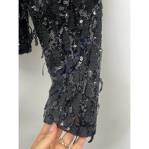 Zara Womens Sequin Jacket Blazer XS Black Fringed Textured New - Picture 8 of 14